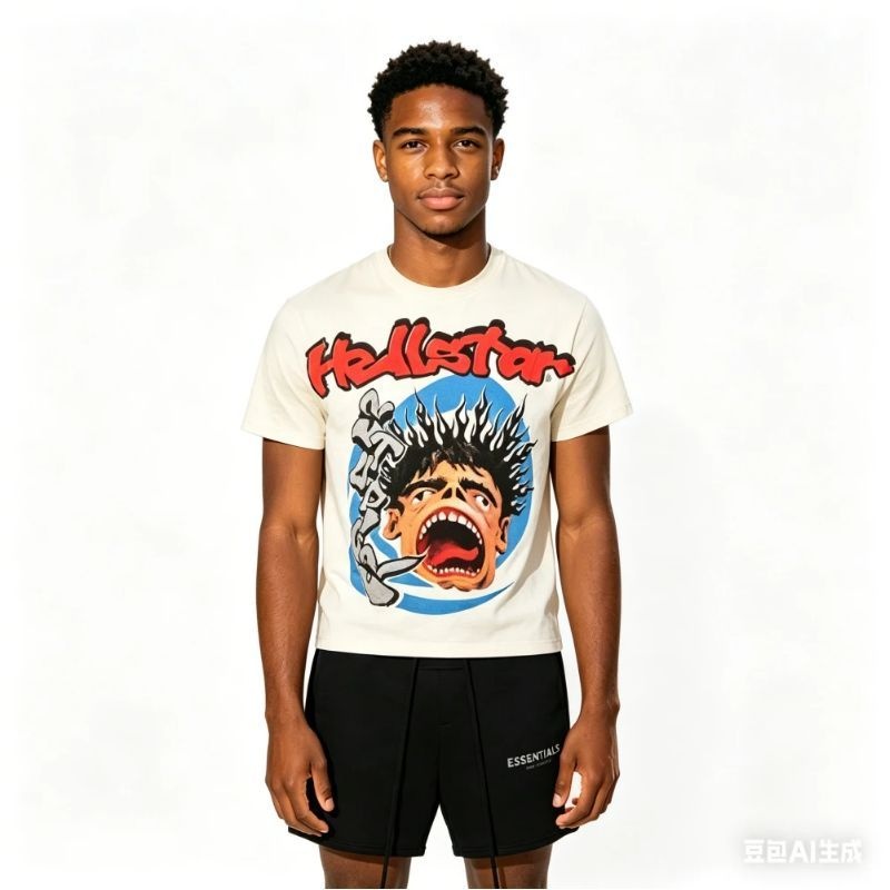 Hellstar Studios Screaming Kid T-shirt White + Fear of God Essentials Shorts (SS21) Black/Stretch Limo