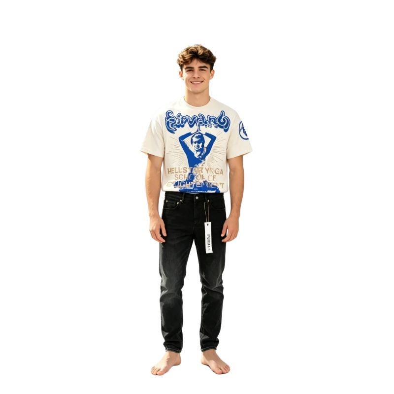 Hellstar Studios Yoga Cream Tee + Purple Brand Fashion Men Jeans 4