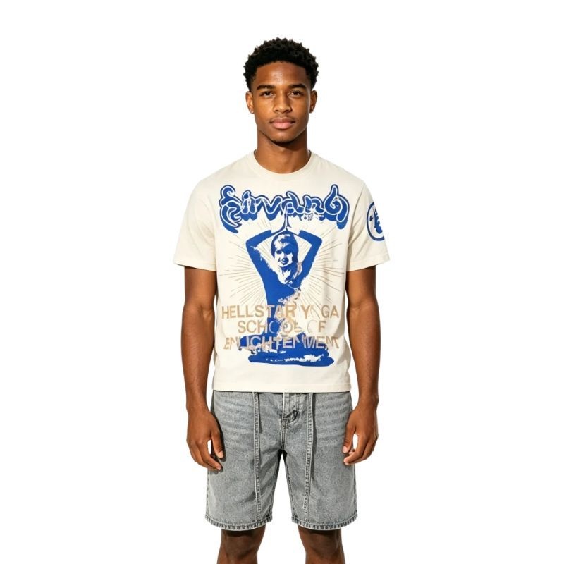Hellstar Studios Yoga Cream Tee+ Purple Brand Denim Shorts PK5001