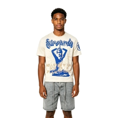 Hellstar Studios Yoga Cream Tee+ Purple Brand Denim Shorts PK5001 01