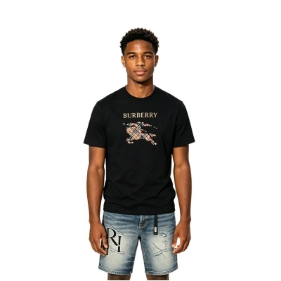 Burberry Cross Stitch EKD Cotton T-Shirt Black/White+Amiri jean shorts-607# 01