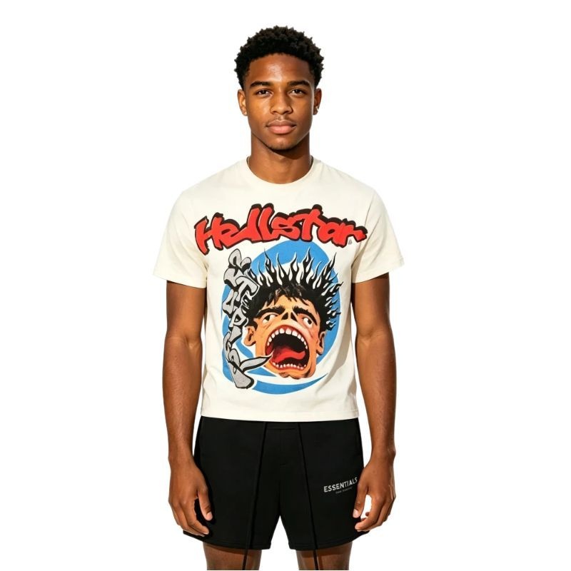 Hellstar Studios Screaming Kid T-shirt White + Fear of God Essentials Shorts (SS21) Black/Stretch Limo