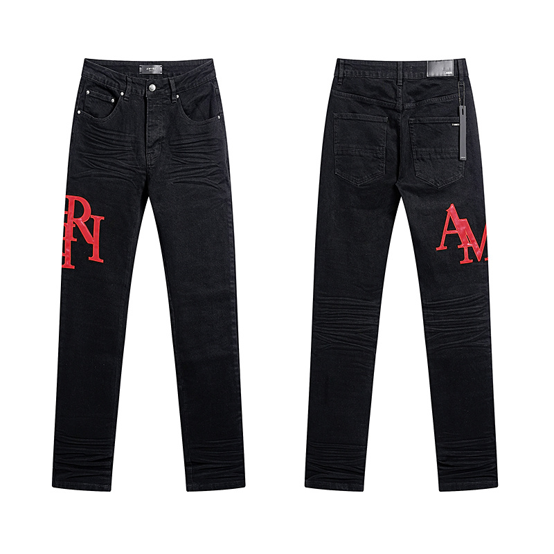 AMIRI STAGGERED LOGO SKINNY JEAN - Black Red