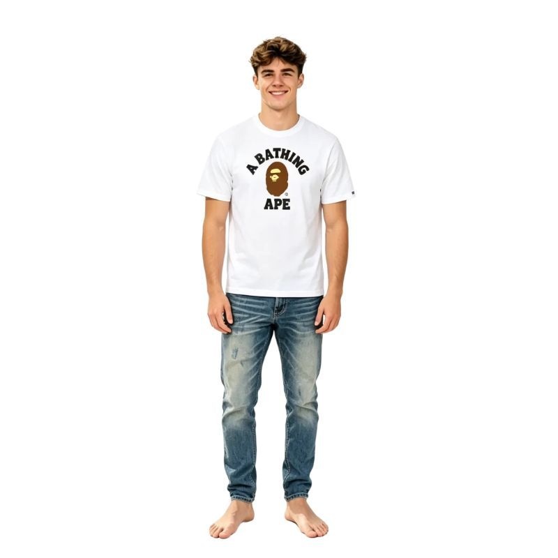 BAPE College Tee White+Purple Brand Fashion Men Jeans YZ072417