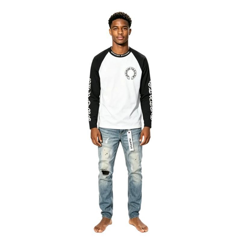 Chrome Hearts Horseshoe Baseball Shirt White/Black+Purple Brand Fashion Men Jeans 2