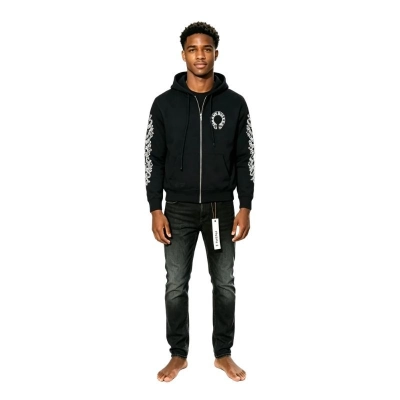 Chrome Hearts Horseshoe Floral Cross-Sleeve Zip Up Hoodie+Purple Brand Fashion Men Jeans 4 01