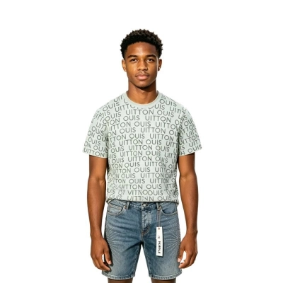 Louis Vuitton Jacquard Signature Knitted Short-Sleeved+Purple Brand Denim Shorts PK530 01