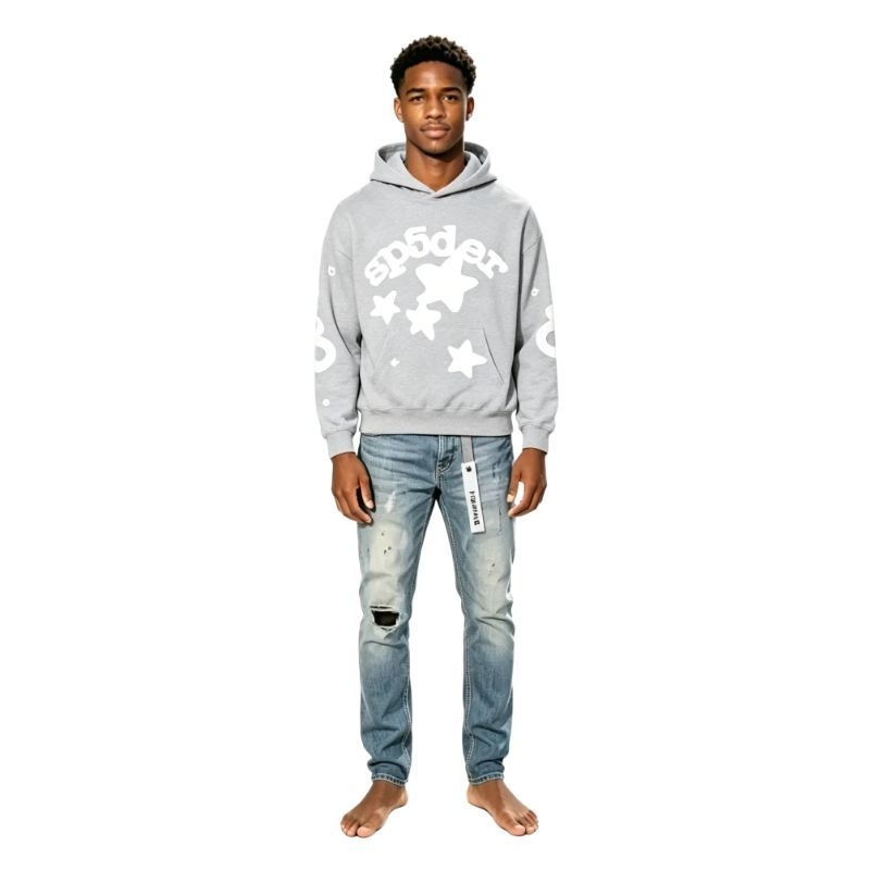 Sp5der Beluga Hoodie Heather Grey + Purple Brand Fashion Men Jeans 2
