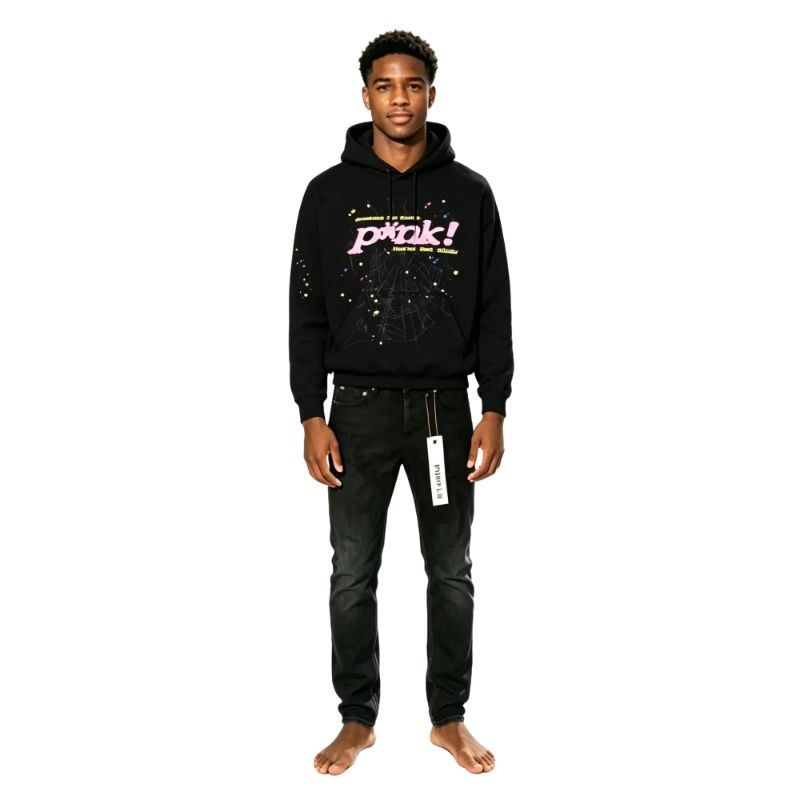Sp5der P*NK Hoodie + Purple Brand Fashion Jeans YZ072448