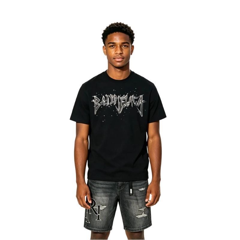 Balenciaga Heavy Matal Cotton T-shirt Black+Amiri jean shorts-605#