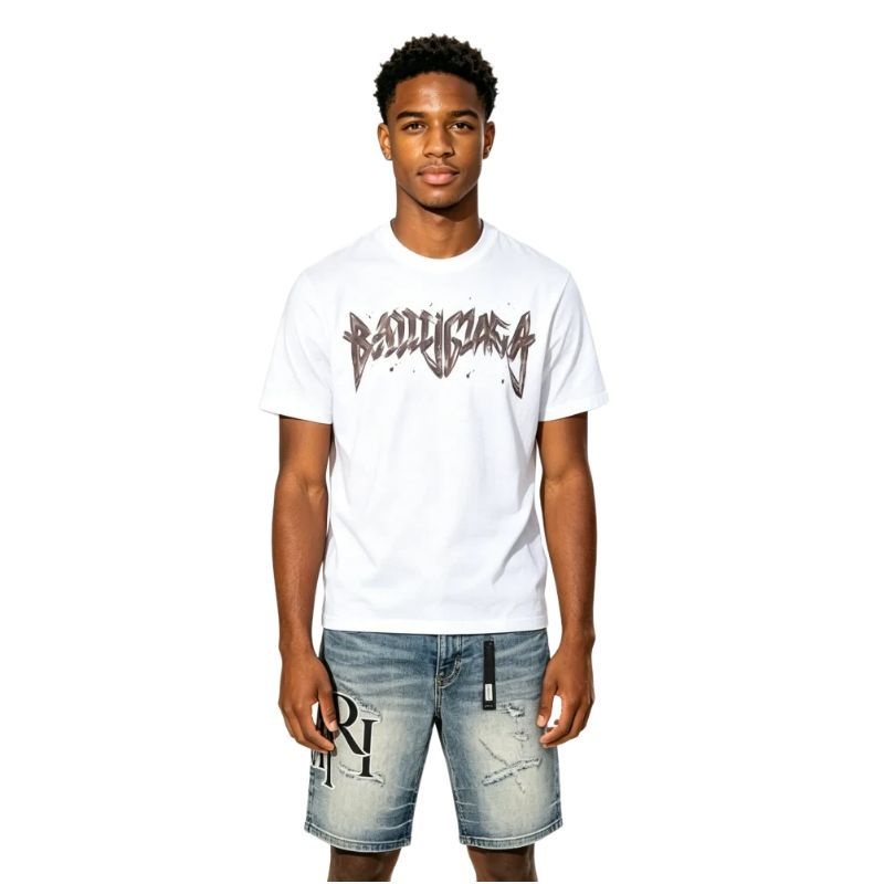 Balenciaga Heavy Matal Cotton T-shirt White+Amiri jean shorts-607#
