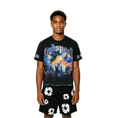 Godspeed V.O.D 2024 T-Shirt #1010 Black Wash+Denim Tears The Cotton Wreath Shorts Black 01