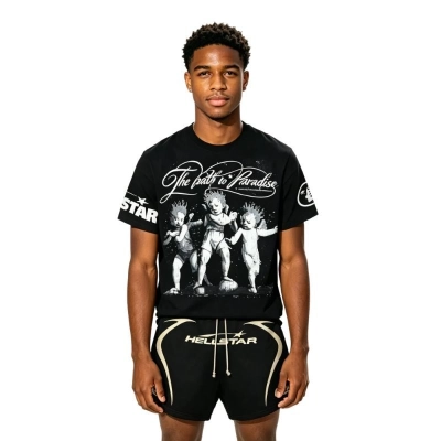 Hellstar T-Shirt-6715#+Hellstar Warm Up Shorts Black 01