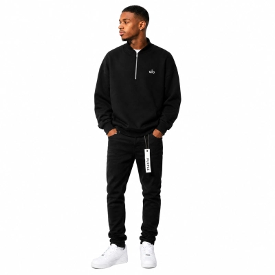 Alo Yoga Accolade 1/4 Zip Pullover Black + Purple Brand Fashion Men Jeans 4 01