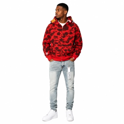 BAPE Color Camo Shark Zip Hoodie Red 4580793322511+Purple Brand Fashion Men Jeans YZ072421 01