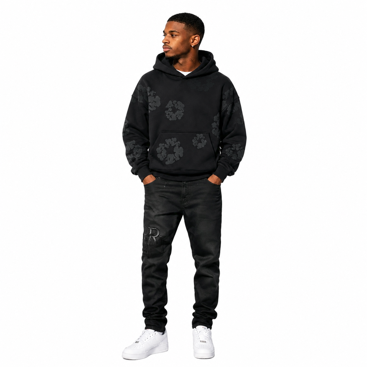 Denim Tears Cotton Wreath Hooded Sweatshirt 'Black Monochrome' + Amiri Jeans PK 8918