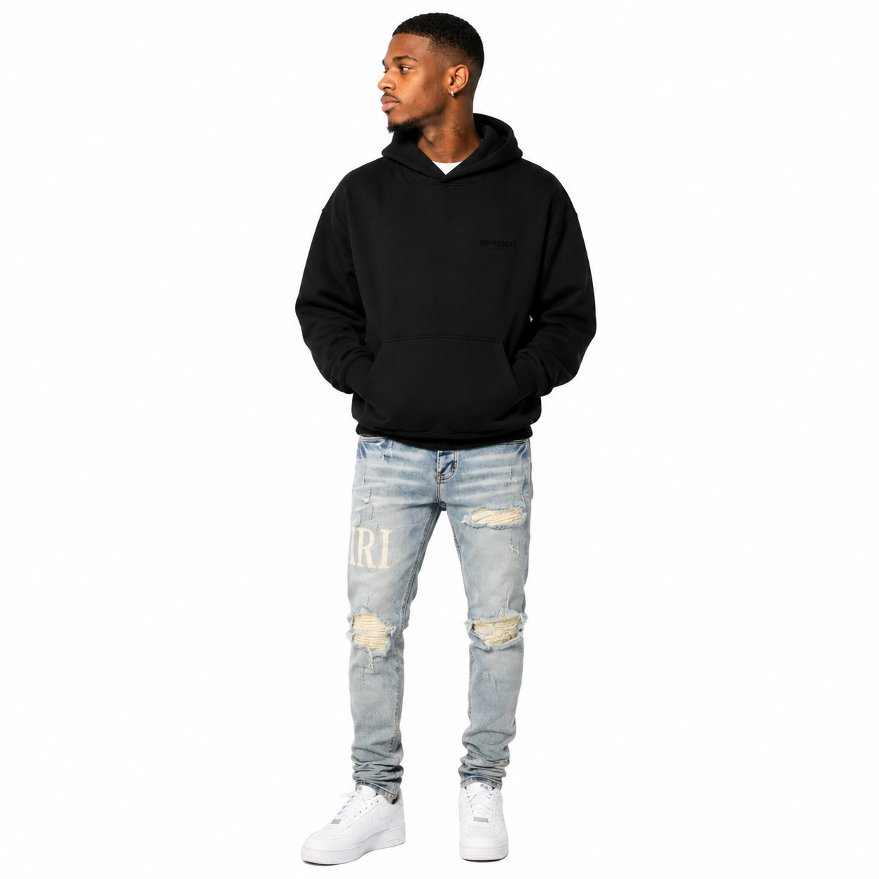 Fear of God Essentials Pullover Chest Logo Hoodie Stretch Limo/Black FW22 + Amiri Jeans PK 8905