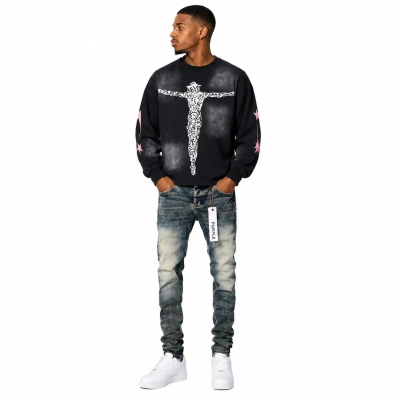 Hellstar Christ Long-Sleeve T-Shirt #652 Washed Black+Purple Brand Fashion Men Jeans YZ072431 01