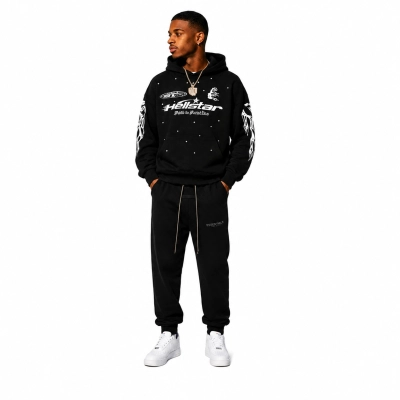 Hellstar Studios Records Tracksuit Black+Fear of God Essentials Core Collection Sweatpants Black 01