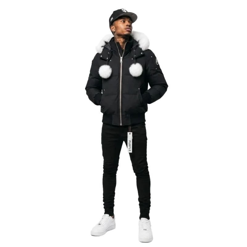 Moose Knuckles ORIGINAL DEBBIE SHEARLING TRIM BOMBER JACKET + Purple Brand Fashion Men Jeans 4