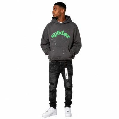 Sp5der Hoodie dark gray + Purple Brand Fashion Men Jeans 6 01
