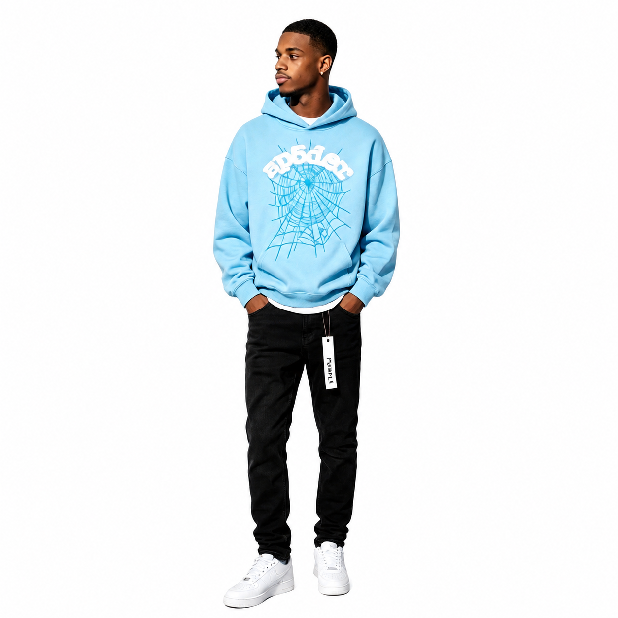 Sp5der Hoodie Sky Blue + Purple Brand Fashion Men Jeans 4