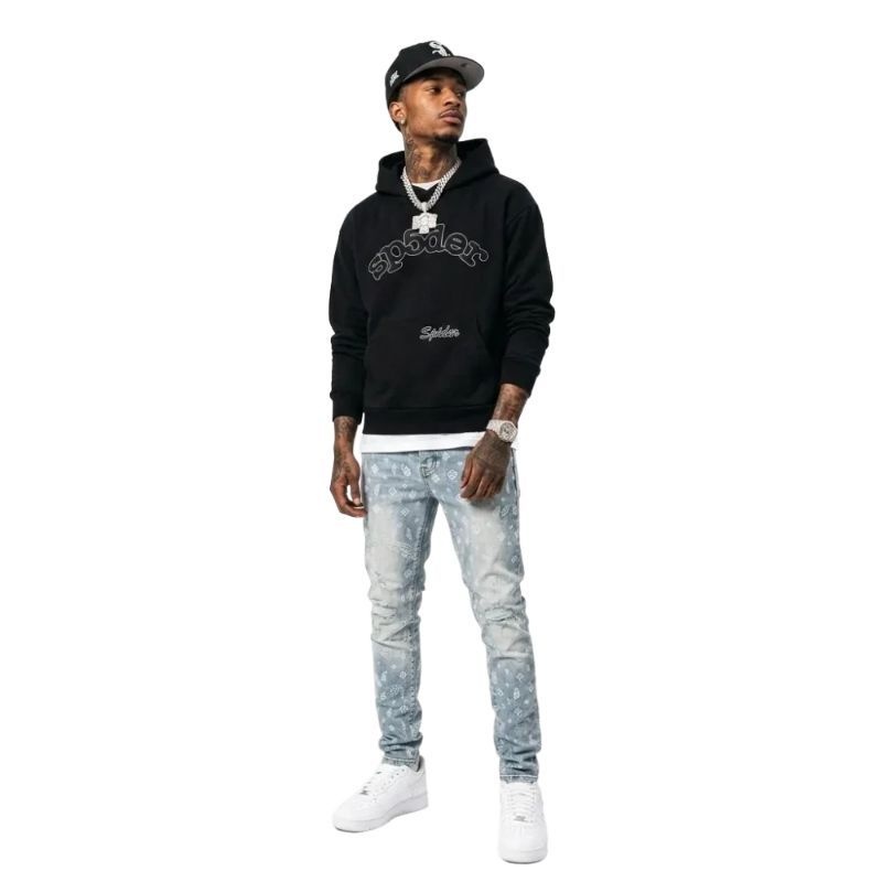 Sp5der OG Logo Hoodie Black + Purple Brand Fashion Men Jeans 11
