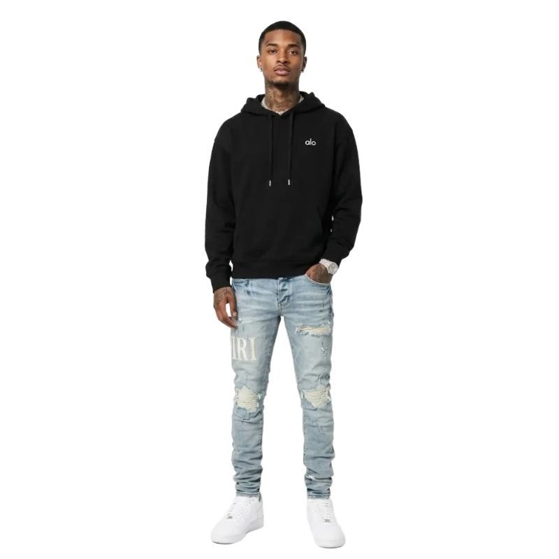 Alo Yoga Accolade Hoodie Black + Amiri Jeans PK 8905