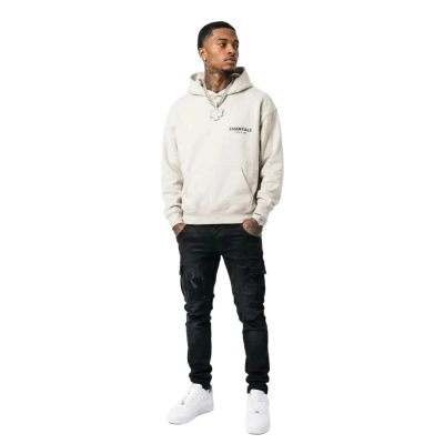 Fear of God Essentials Pullover Hoodie Light Heather Oatmeal + Amiri Jeans PK 8918 01