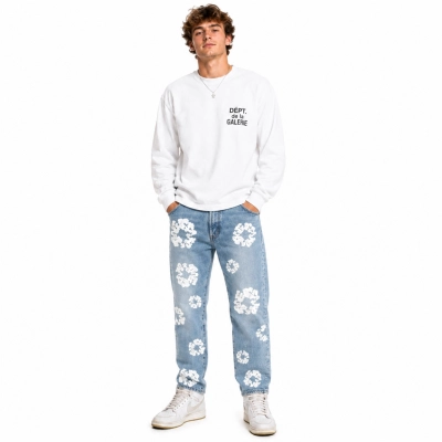 Gallery Dept. De La GALERIE L/S Pocket T-shirt White+DENIM TEARS THE COTTON WREATH JEAN LIGHT WASH 01