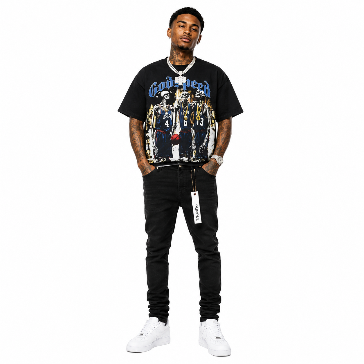 Godspeed Dream Team Tee #1023 Grey Wash+Purple Brand Fashion Men Jeans 4