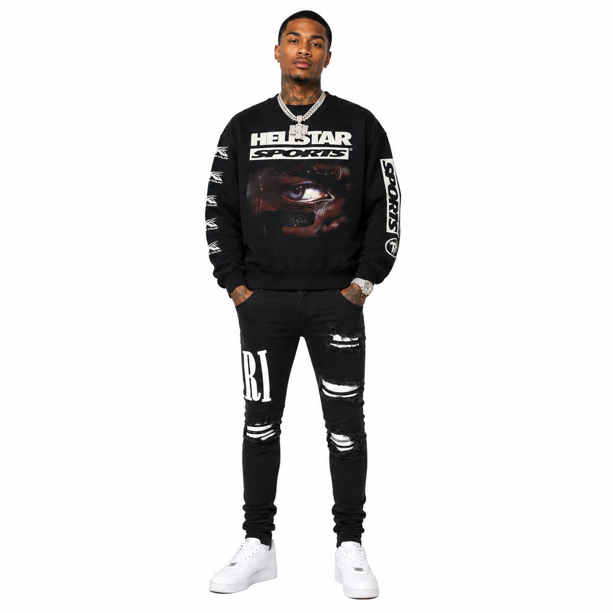 Hellstar Sports 96' Crewneck Black+Amiri Jeans PK 604