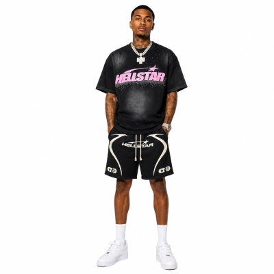 Hellstar T-Shirt-6753#+Hellstar Warm Up Shorts Black 01