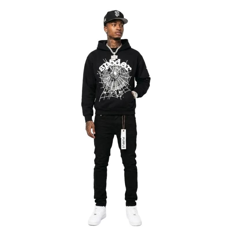 Spider Worldwide BLACK OG WEB HOODIE + Purple Brand Fashion Men Jeans 4