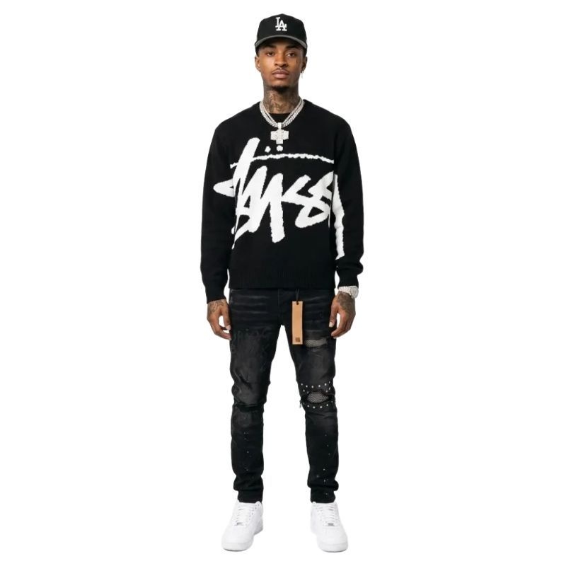 Stussy Stock Sweater Black+Ksubi Jeans PK 3015