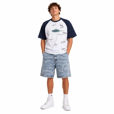 Balenciaga Banana Raglan Oversized T-Shirt White+Louis Vuitton Monogram Denim Shorts 01