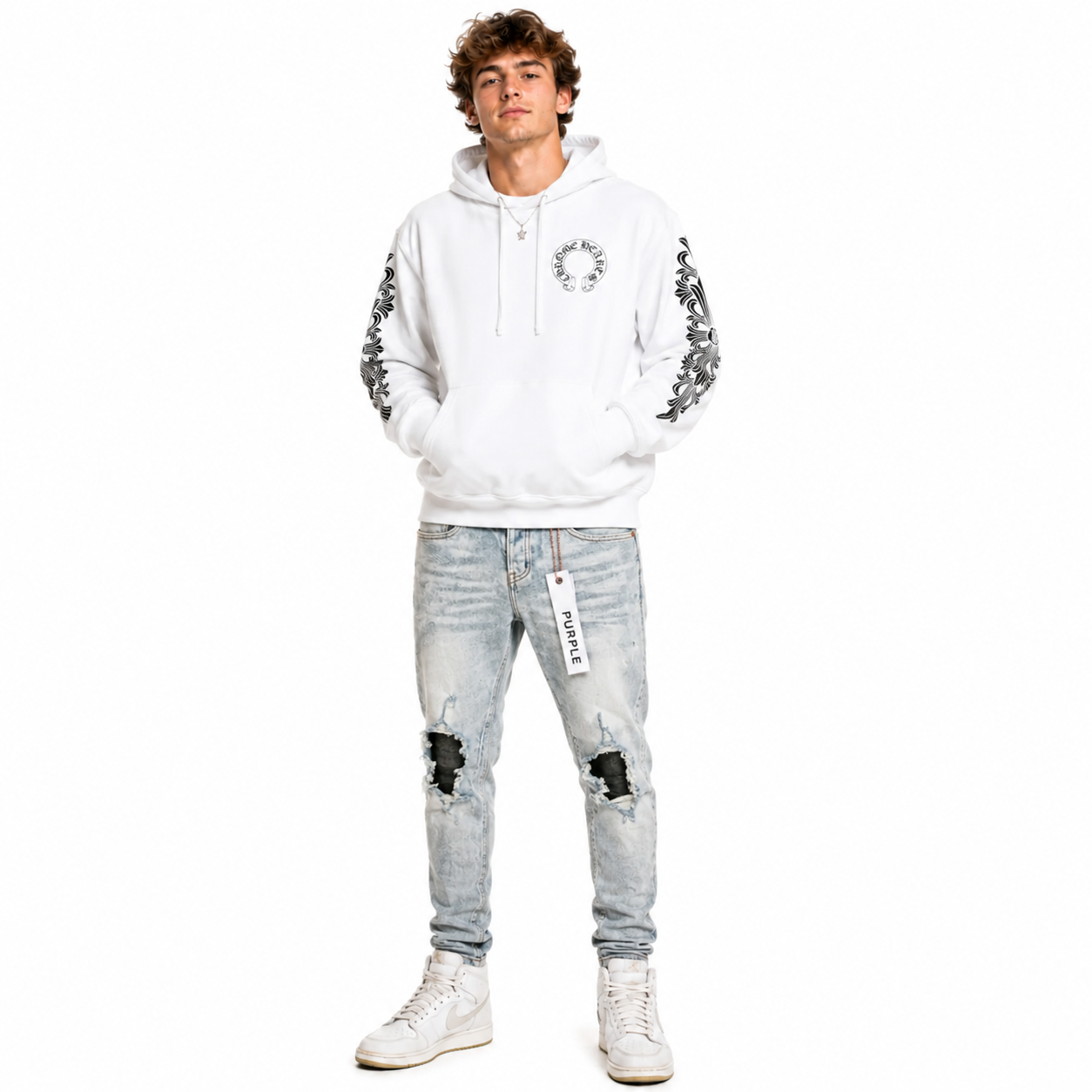Chrome Hearts Floral Horseshoe Hoodie 'White'+Purple Brand Fashion Jeans YZ072451