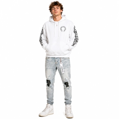 Chrome Hearts Floral Horseshoe Hoodie 'White'+Purple Brand Fashion Jeans YZ072451 01