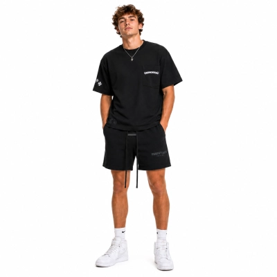 Chrome Hearts Multi Color Cross T-shirt Black+Fear of God Essentials Shorts (SS21) Black/Stretch Limo 01