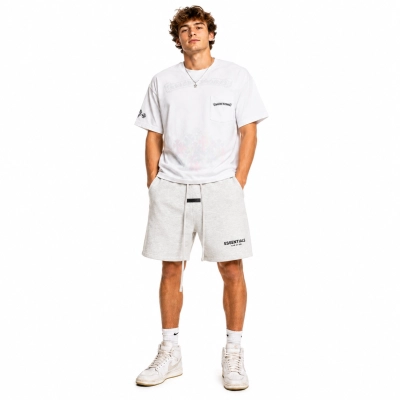Chrome Hearts Multi Color Cross T-shirt White+Fear of God Essentials Sweatshort (SS22) Light Oatmeal 01