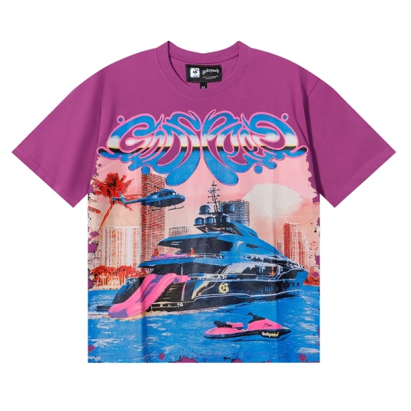 Godspeed Water Cruise T-Shirt #7077 Purple/Apricot/Black+Godspeed Water Cruise T-Shirt #7077 Purple/Apricot/Black