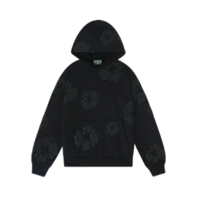 Denim Tears Cotton Wreath Hooded Sweatshirt 'Black Monochrome'+Sp5der OG Web Sweatpant Black 02