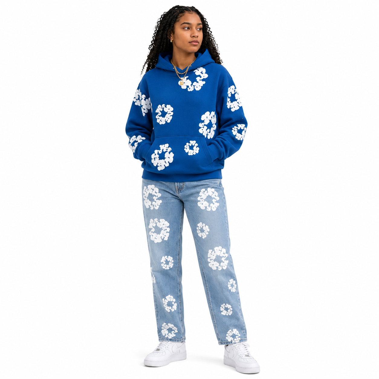 Denim Tears The Cotton Wreath Sweatshirt Royal Blue + DENIM TEARS THE COTTON WREATH JEAN LIGHT WASH