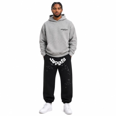 Fear of God Essentials Relaxed Hoodie Dark Oatmeal+Sp5der OG Web Sweatpant Black 01