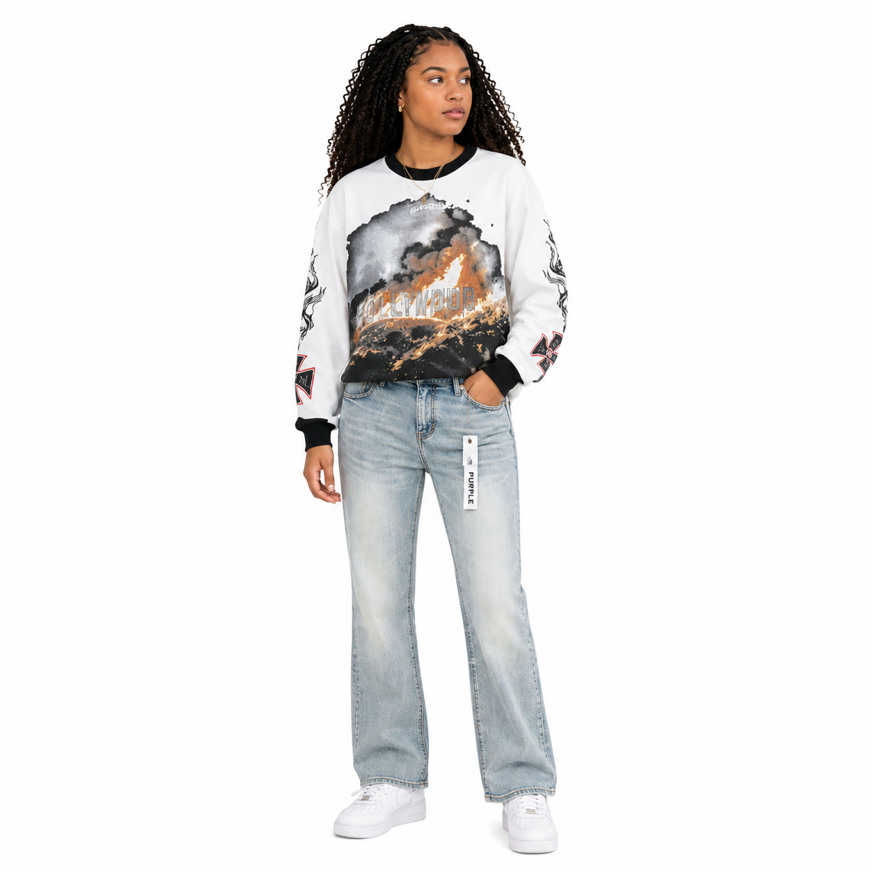 Godspeed Hollywood Thermal Long Sleeve T-shirt #3107 White/Apricot+Purple Brand Jeans -713#