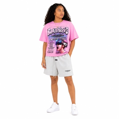 Hellstar Brainwashed World Tour T-Shirt Pink+Fear of God Essentials Shorts 01