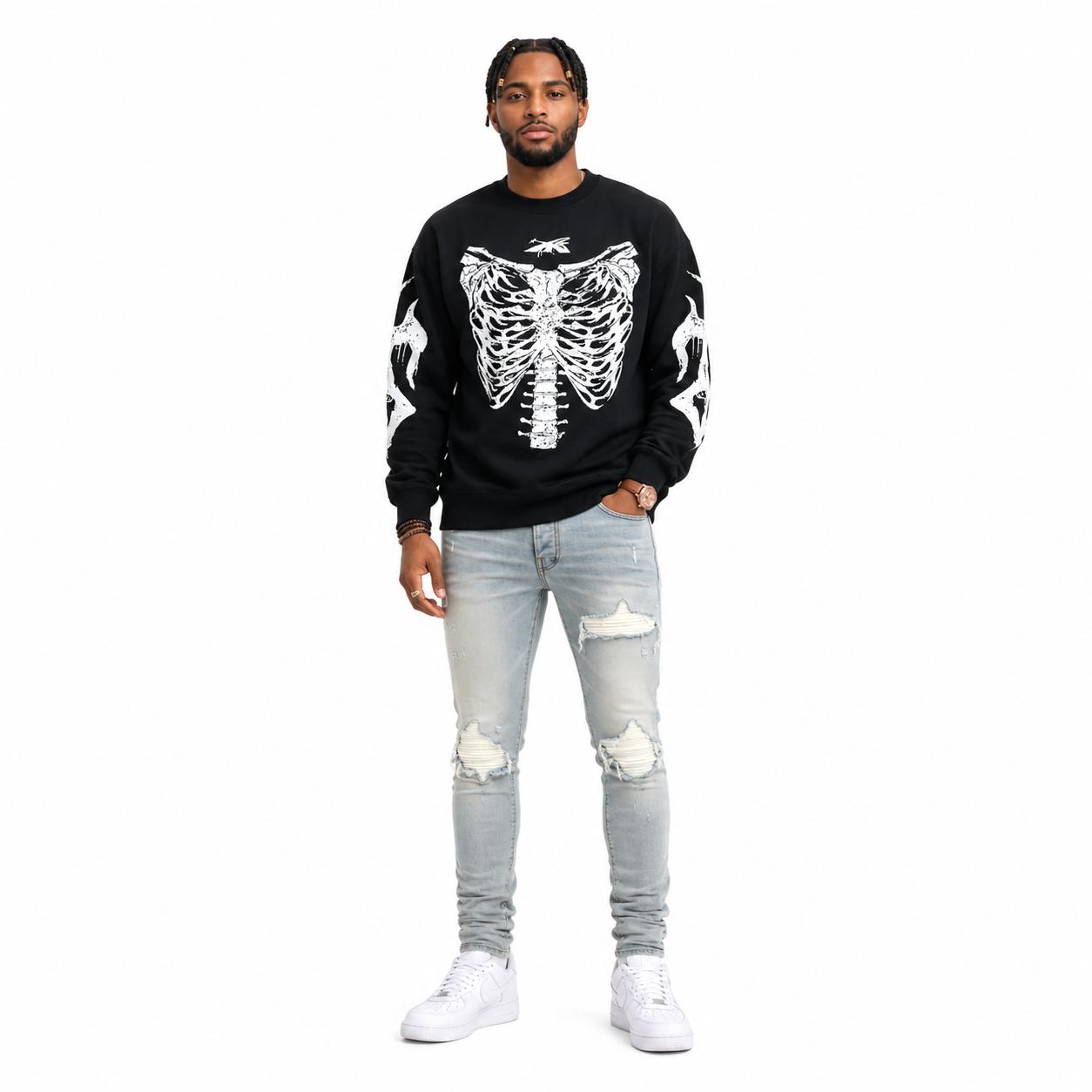 Hellstar Skeleton Long-Sleeve T-Shirt #699 Black+Amiri Jeans PK0723