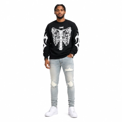 Hellstar Skeleton Long-Sleeve T-Shirt #699 Black+Amiri Jeans PK0723 01