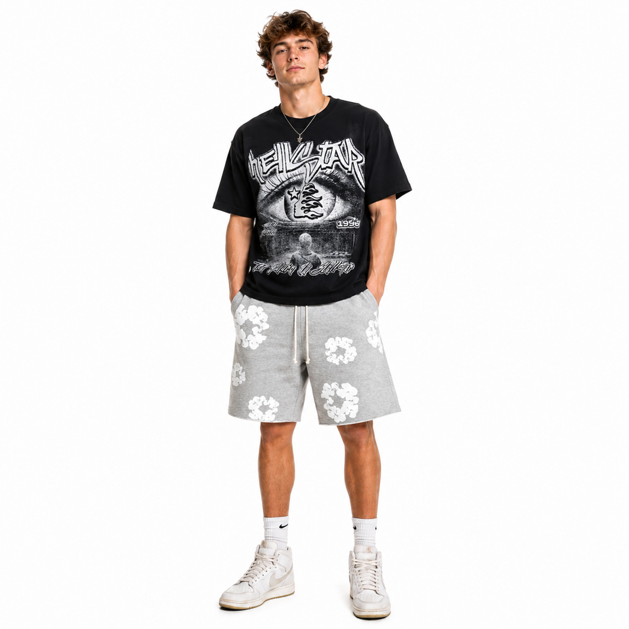 Hellstar T-Shirt-6732#+Denim Tears The Cotton Wreath Shorts Grey