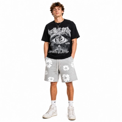 Hellstar T-Shirt-6732#+Denim Tears The Cotton Wreath Shorts Grey 01